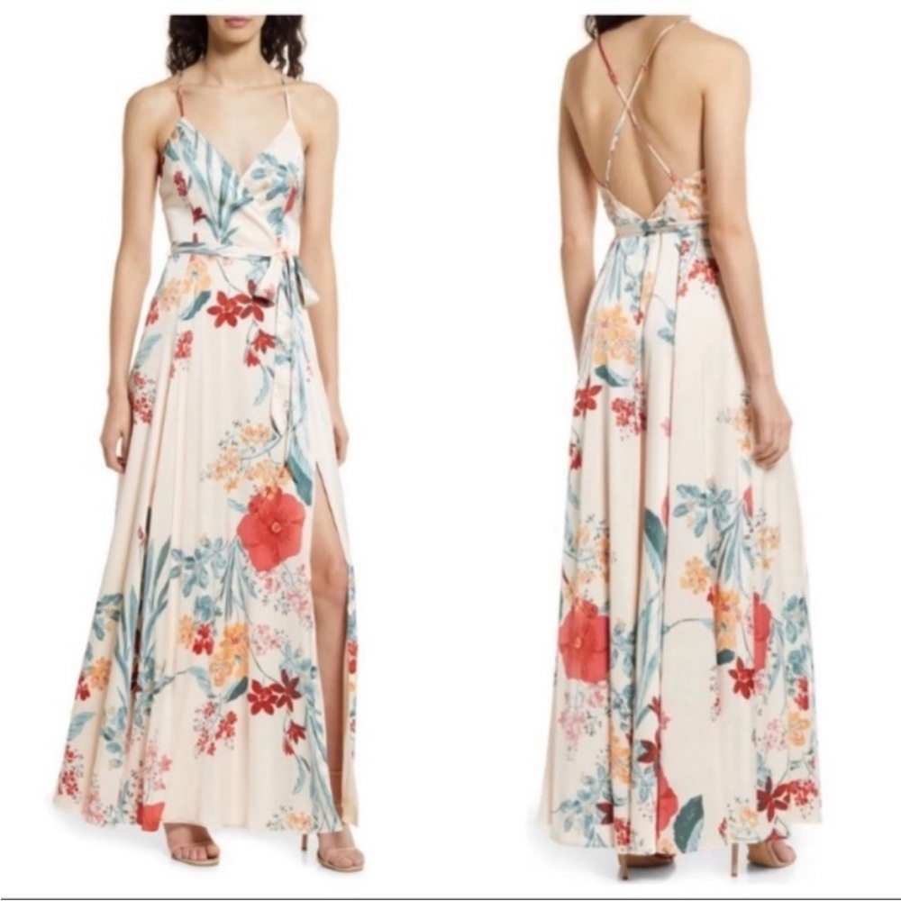 NWOT Lulus Still The One Cream Floral Satin Maxi Dress - Picture 10 of 10